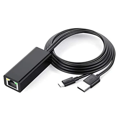 Image of AWAOVV Ethernet Adapter with Power Cable for TV Stick (2Nd Gen), 4K Stick,TV Square, Micro USB to RJ45 Wired LAN Adapter,Black