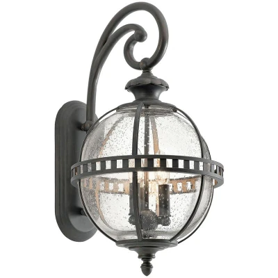 Image of Halleron 3 Light Outdoor Globe Wall Lantern Grey IP44, E14