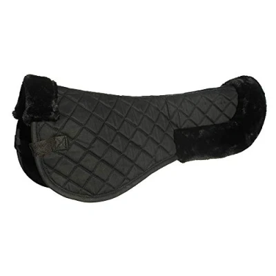 Image of Rhinegold Cotton Horse Riding Saddle Pad Luxury Equestrian with Faux Fur, Trimmed Edges &amp; Girth Replacement Straps. Equipment Numnahs for Horses Ponies
