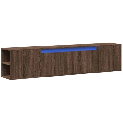 Image of vidaXL TV Wall Cabinet with RGB LED Lights Floating, Brown Oak, Engineered Wood, Mounted Media Console, 180x31x39.5 cm