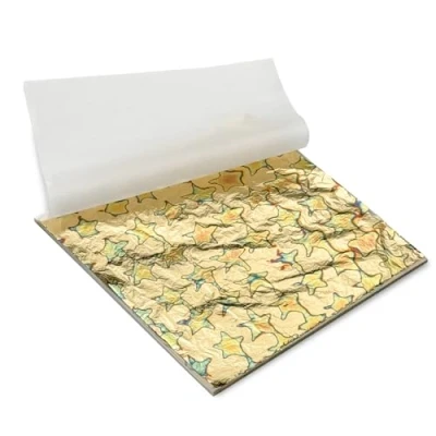 Image of Modixun Variegated Gold Leaf Sheets 50pcs, Colorful Imitation Foil Paper Booklet for Art Craft Painting Gilding Decoration, 14 x 14cm, Star