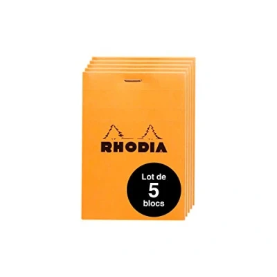 Image of RHODIA 12200Amzc Set of 5 Stapled Notepads No. 12 Orange 8.5 x cm Small Squares 80 Detachable Sheets White Clairefontaine Paper g/m Soft and Resistant Cover