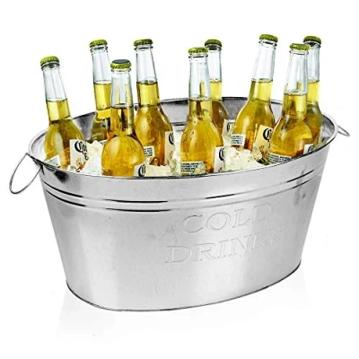 Image of Wine Champagne Beer Cocktail Drinks Ice Cooler Cold Metal Bucket Bar Tub Party