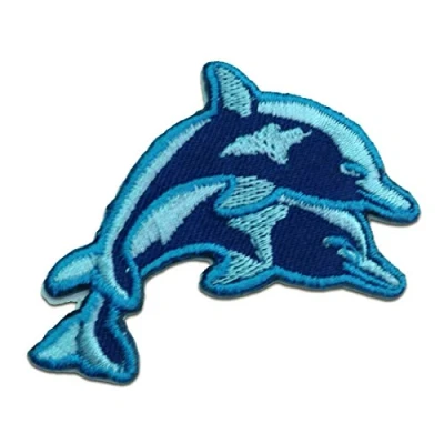 Image of Baby Dolphin Iron on Patches Adhesive Emblem Stickers Appliques, Size: 2.72 x 1.61 inches
