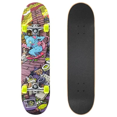 Image of Xootz Kids Skateboard, Double Kick Trick Skate Board with Maple Deck, for Boys &amp; Girls, Rat Ramp Design