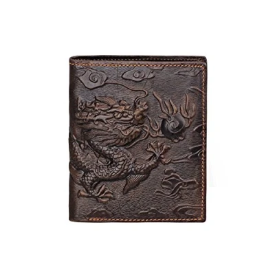 Image of Mens Brown Wallet with Credit Card Holder Dragon Pattern Vertical