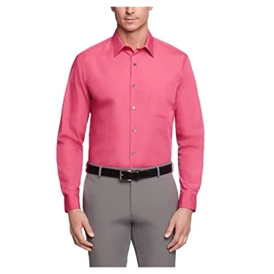 Image of Van Heusen Men&#039;s Dress Shirt Regular Fit Poplin Solid, Desert Rose, 18&quot; Neck 32&quot; 33&quot; Sleeve