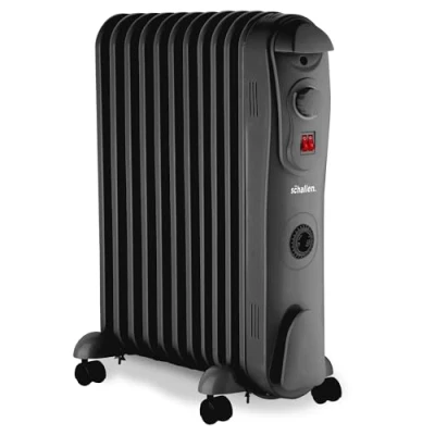 Image of Schallen Black Portable Electric Slim Oil Filled Radiator Heater with Adjustable Temperature Thermostat, 3 Heat Settings &amp; Safety Cut Off (2500W 11 Fin)