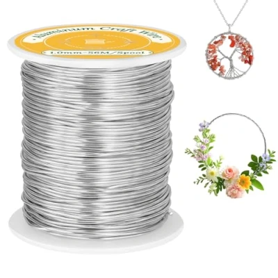 Image of VynyQoo 1mm(18 Gauge) Aluminum Craft Wire, 56M Flexible Bendable Jewellery Wire for Making, DIY Floral Sculpting Supplies, Weaving (Silver)