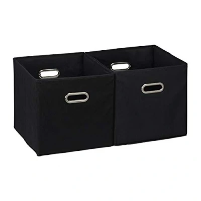 Image of Relaxdays Storage Box Set of 2, No Lids, With Handles, Folding, Square Shelf Bins, 30 cm, Black, polyester, cardboard, x cm