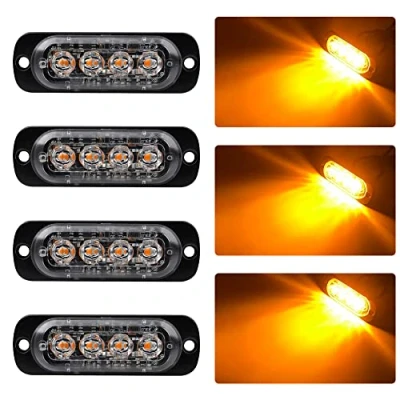 Image of 4pcs Ultra Thin 4LED Emergency Warning Lights Amber Hazard Flashing Strobe Light Side Beacon Universal for 12 24V Car Vehicle Truck Trailer Caravan Camper Motorcycle Van