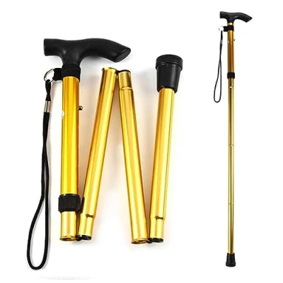 Image of ZHjuju Walking Stick, Adjustable Folding Stick Gold Aluminum Cane Lightweight Comfortable Grip and Durable Aid Easy Height Extendable