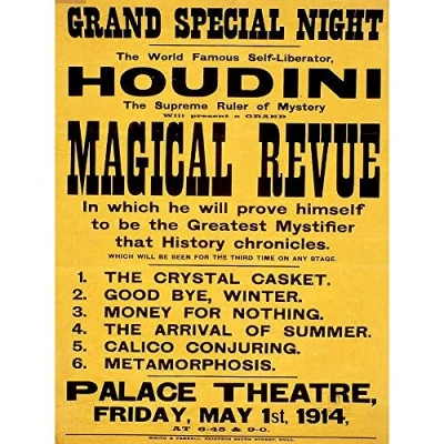 Image of Wee Blue Coo Houdini The Magician Vintage Advertising Art Print Poster Wall Decor 12X16 Inch
