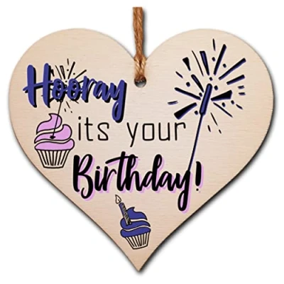 Image of Handmade Wooden Hanging Heart Plaque Gift for Someone Special Happy Birthday Keepsake