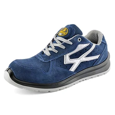 Image of SAFETOE Lightweight Safety Trainers 7328 Breathable Leather Shoes with Composite Steel Toe Cap, Comfort Non Metal Wide Fit Work Boots for Man &amp; Women, Blue, UK 5
