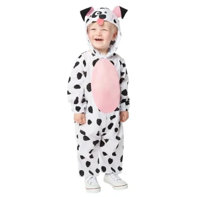 Image of Amscan 9916877 Kids World Book Day Dalmatian Junior Jumpsuit with Hood Fancy Dress Costume Age: 2 3 Yrs