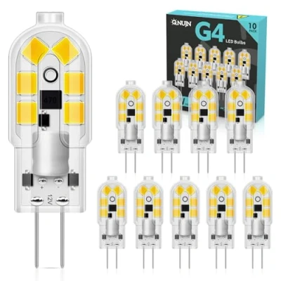 Image of QNUJN G4 LED Bulbs, 2W 12V Light Bulb Cool White 6000K, Equivalent to 20W Halogen Bulb, 200LM, Non Dimmable No Flicker, Bi Pin Base Energy Saving Bulbs for Lighting Decor, Chandelier, 10 Pack