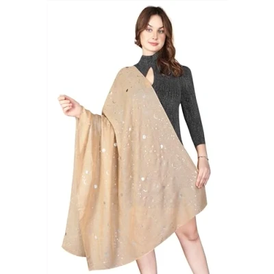Image of London Scarfs Silver Gold Glitters Shimmer Foil Stars Women Scarf Shawl Wrap (Gold)