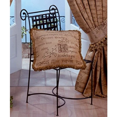 Image of Pack of 2 (Pair of) Large Cushion Covers, Latin Gold, Antique Text Scroll Frayed Fringe Edge, 56cm x (22&quot;)
