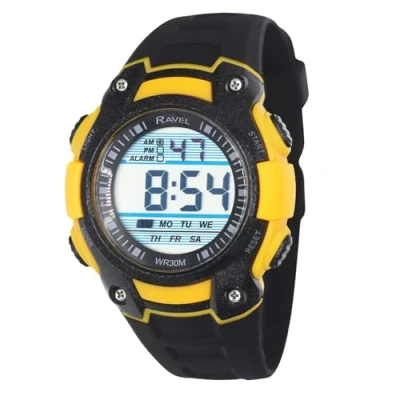 Image of Ravel Mens Round 3ATM Digital Quartz Watch with Light RDG.14.17 Black/Yellow