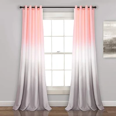Image of Lush Decor, Blush and Gray Umbre Fiesta Curtains Room Darkening Window Panel Set for Living, Dining, Bedroom (Pair), 95 x 52