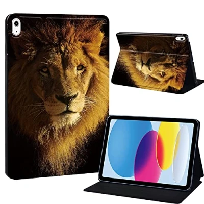 Image of Printed Tablet Case for iPad 10th Generation 2022 10.9 Inch, Slim Hard Back Gen Cover Protective Smart Stand 10 10.9&quot; (lion half dark)
