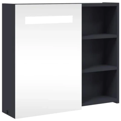 Image of vidaXL Bathroom Mirror Cabinet Wall Mounted Grey Unit with LED Light and Ample Storage Space