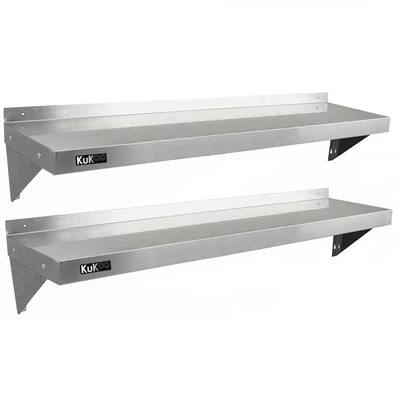 Image of KuKoo 2 x Commercial Stainless Steel Shelves Kitchen Wall Shelf Catering Corrosion Resistant &amp; Free Microfiber Cloths 1400mm 300mm