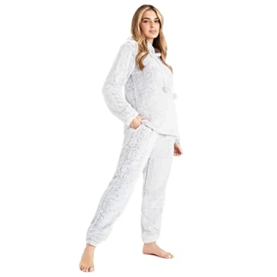 Image of CityComfort Womens Pyjamas, Hooded Fleece Pyjamas Women and Teens, Fluffy Loungewear Set, Cosy PJs (Grey Rose Gold, M)