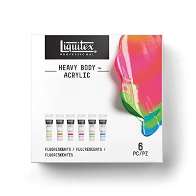 Image of Liquitex 3699385 Professional Heavy Body Acrylic Paint in Artist Quality with Excellent Light Fastness Butter Consistency, 6 Colours Set Fluorescent 59 ml (Pack of 6)