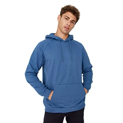 Image of Trendyol Man Oversize Basic Hood Knit Sweatshirt Navy Blue