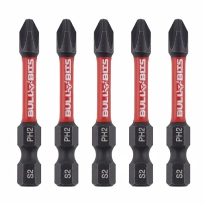 Image of 5X Bull Bits 50mm PH2 Impact Screwdriver Drill Driver Phillips No.2 Compatible with DeWalt, Milwaukee, Bosch, Makita, and More