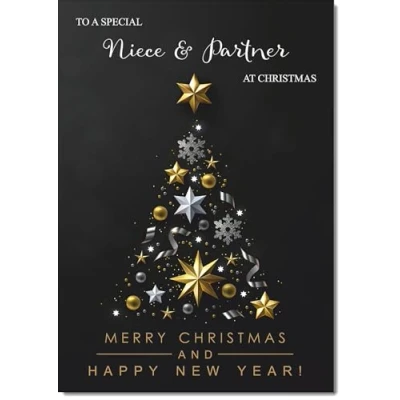Image of doodlecards Niece and Partner Christmas Card Black Abstract Tree Medium Size for &amp; with Plain Envelope