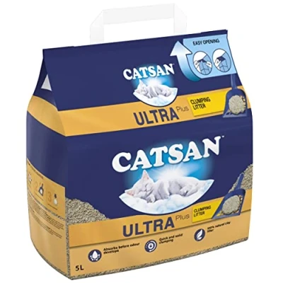 Image of Catsan Litter Ultra Plus Clumping Cat Litter, odour eliminating, extra absorbent, Pack of 3 (3 x 5 L)
