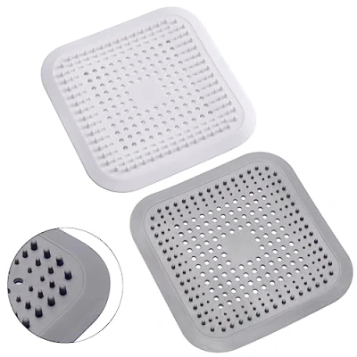 Image of Alyvisun 2Pcs Silicone Hair Catcher for Shower Drain with Sucker, Sink Strainer Protector, Covers Plug Trap Filter Bathroom and Kitchen (White + Grey)