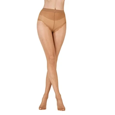 Image of Pretty Polly Women&#039;s Nylons 10d Gloss Tights, Beige (Nutmeg), L UK