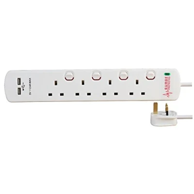 Image of Pro Elec 2m 4 Gang 2 USB Surge Protected Extension Lead