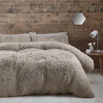 Image of Catherine Lansfield Cuddly Double Duvet Set Natural