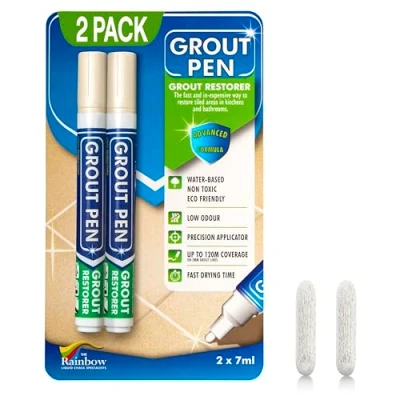 Image of Twin Pack (CREAM) grout Pen Designed for restoring tile in bathrooms &amp; kitchens