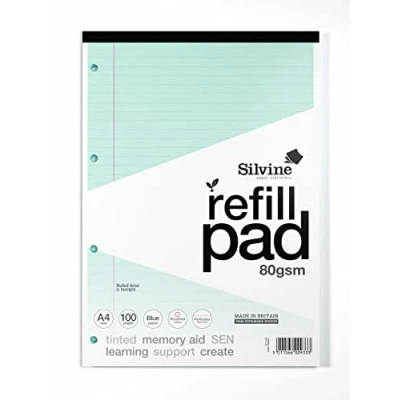Image of Silvine A4 Blue Paper Dyslexia Refill Pad Lined with Margin (100 Pages)