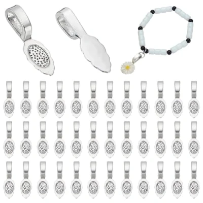 Image of PH PandaHall 50pcs Glue on Flat Pad Bails Pendant Cabochon Jewellery Findings for Making, Antique Silver