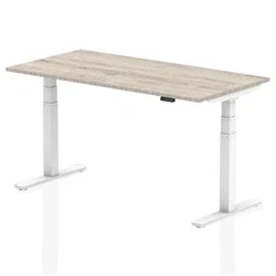 Image of Air 1600 x 800mm Height Adjustable Desk Grey Oak Top White Leg