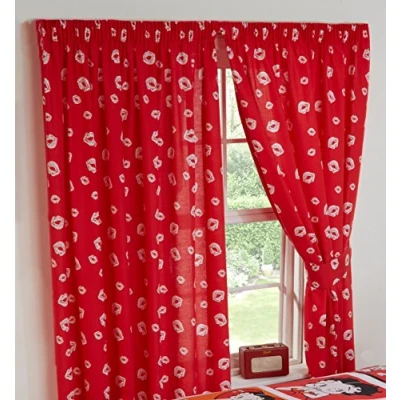 Image of Betty Boop 66&quot; x 72&quot; Curtains Picture Perfect, Lips Kiss Kisses, Red White, Pencil Pleat Curtain Pair With Matching Tie Backs