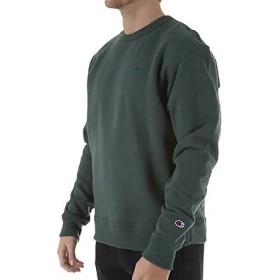 Image of Champion Men&#039;s Powerblend Fleece Crew, C Logo, Dark Green, S