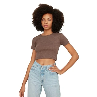 Image of Trendyol FeMan Regular fit Basic Crew Neck Knit Blouse Brown
