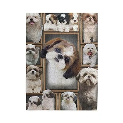 Image of 1000 Pieces Wooden Jigsaw Puzzle Fun Game Challenging Educational Toys Shih Tzu Dog