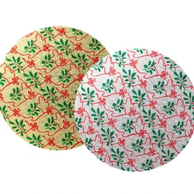 Image of Culpitt Christmas Cake Boards 8&quot; Gold &amp; Silver Cards, 3mm Thick Round Card Plates For Presenting Displaying Festive Bakes and Desserts 10 Pack