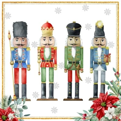 Image of Anniversary House Tiflair Quartet of Nutcrackers Lunch Napkins 3 ply Pack 20 33 x cm, Paper for Christmas and decoupage