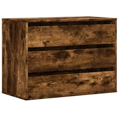 Image of vidaXL Corner Chest of Drawers Side Drawer Cabinet in Smoked Oak 3 Storage for Living Room, Bedroom, Office 80x41x58 cm