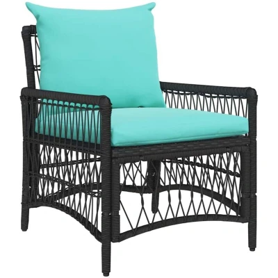 Image of vidaXL Garden Chair with Cushions Black 60x70x78 cm Poly Rattan